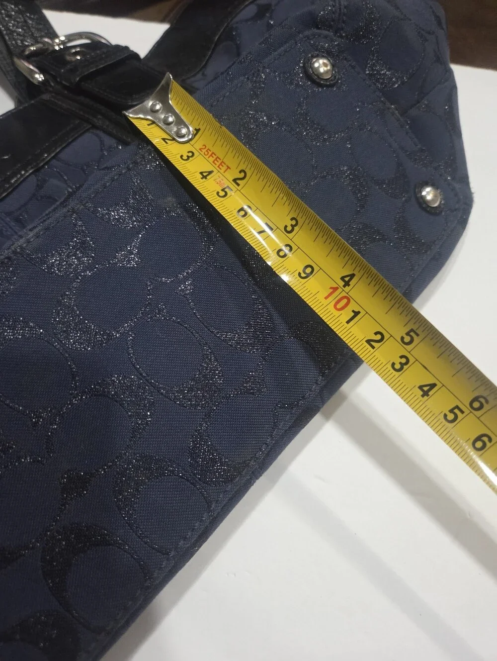 Coach Soho  Signature Jacquard Shoulder Bag with Black Leather Trim 17×8×5in.